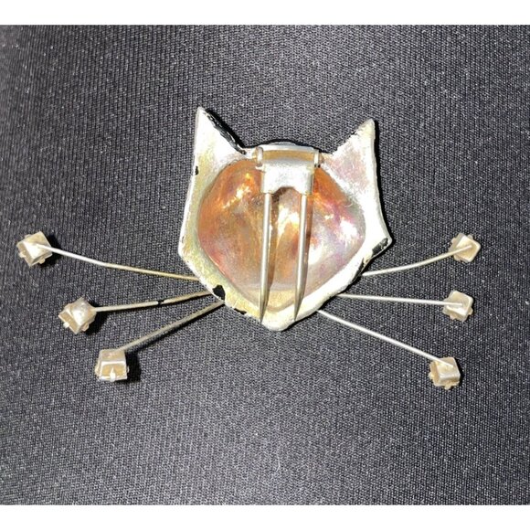 RARE Vintage Unsigned CORO CAT Head Fur Clip Rhinestone Eyes Black Cat - Picture 2 of 16